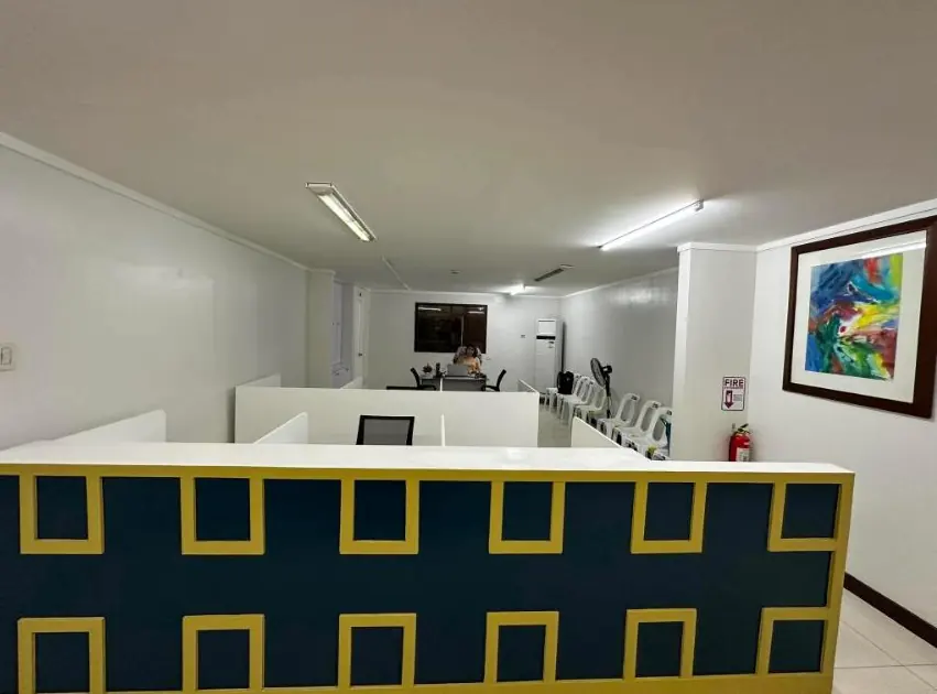The applicant processing area, with interview stations and waiting seats